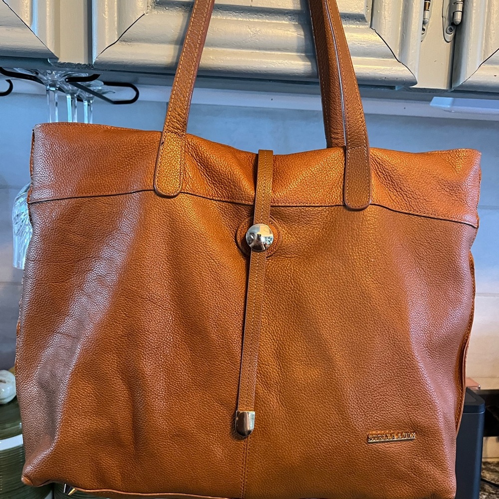Stella & Max X-Large Cognac Brown Leather Tote Shoulder Bag